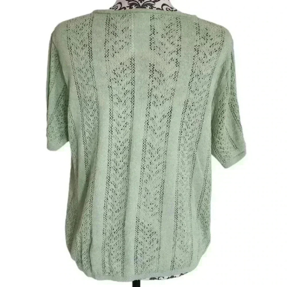 Laura Ashley Short Sleeve Lace Jumper Vintage 1997 Green Pointelle  Women's XL - Picture 4 of 10